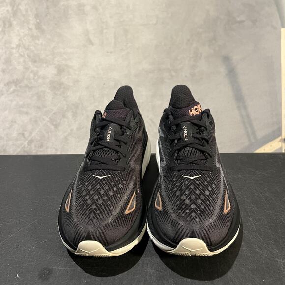 Hoka Clifton 9 Shoes Womens 8 D Black Gold Running Cushioned Athletic Sneakers - Picture 2 of 10